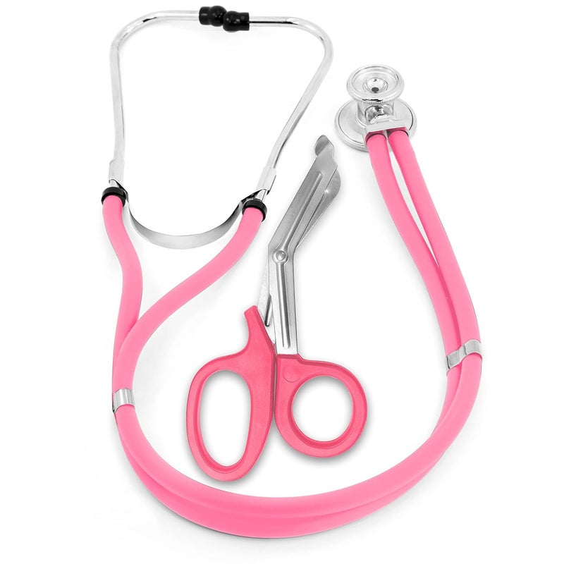 ASA Techmed ستيثوسكوب سبراجي مزدوج الأنبوب للبالغين والأطفال + مقص EMT متطابق، مثالي لموظفي الطوارئ، الممرضين، الأطباء، طلاب الطب، المسعفين، والمستجيبين الأوائل (وردي مطفي) - Image 1